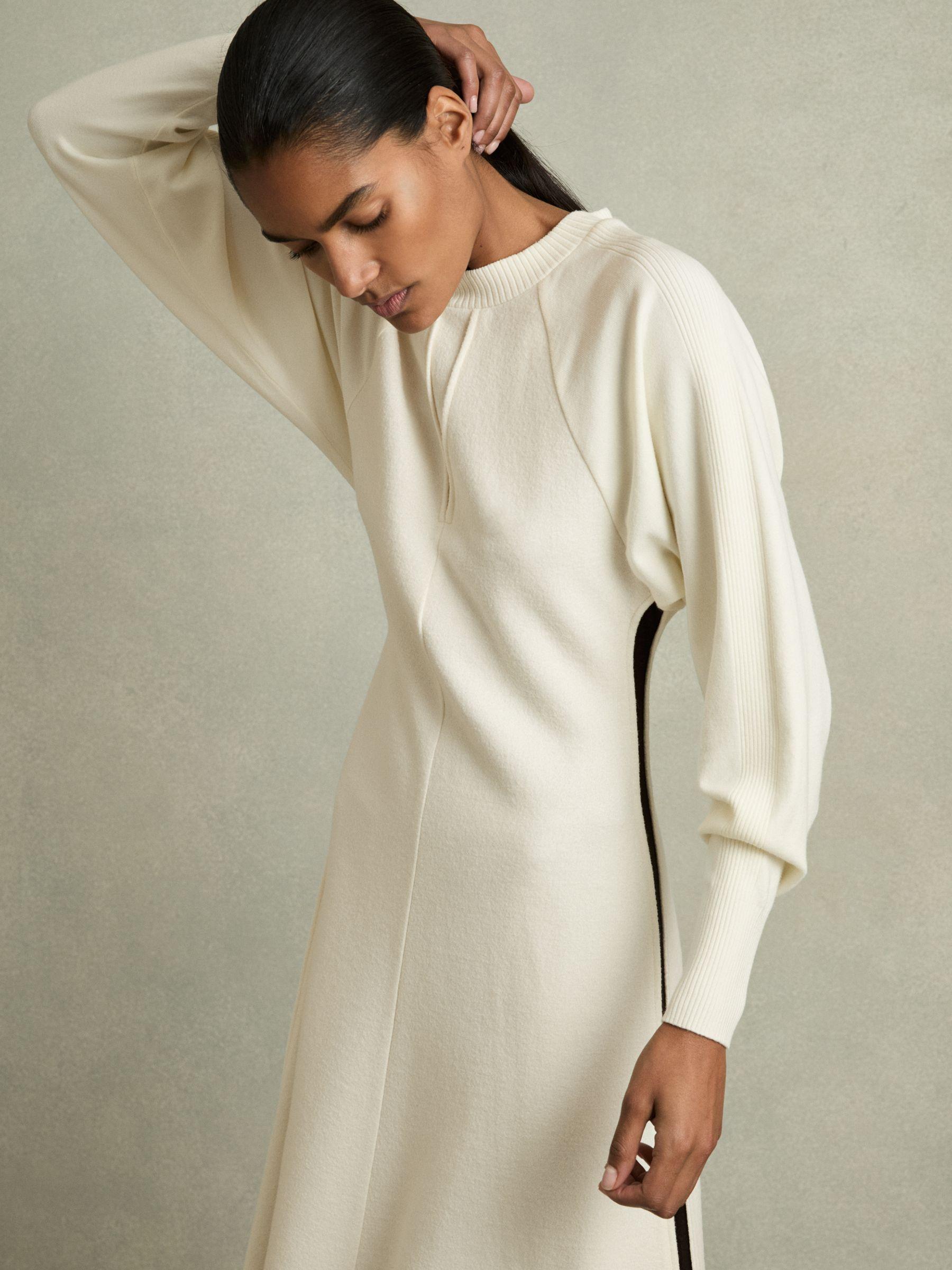 Wool-Blend Hybrid Knitted Midi Dress in Ivory Product Image