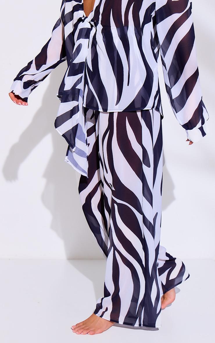 Monochrome Zebra Print Wide Leg Beach Pants Product Image