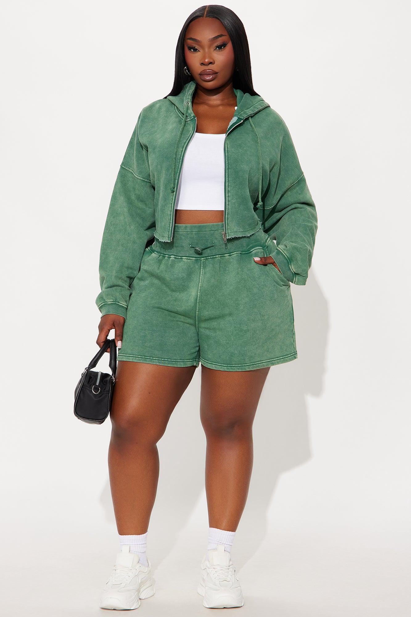 On The Go Fleece Short Set - Hunter Green Product Image