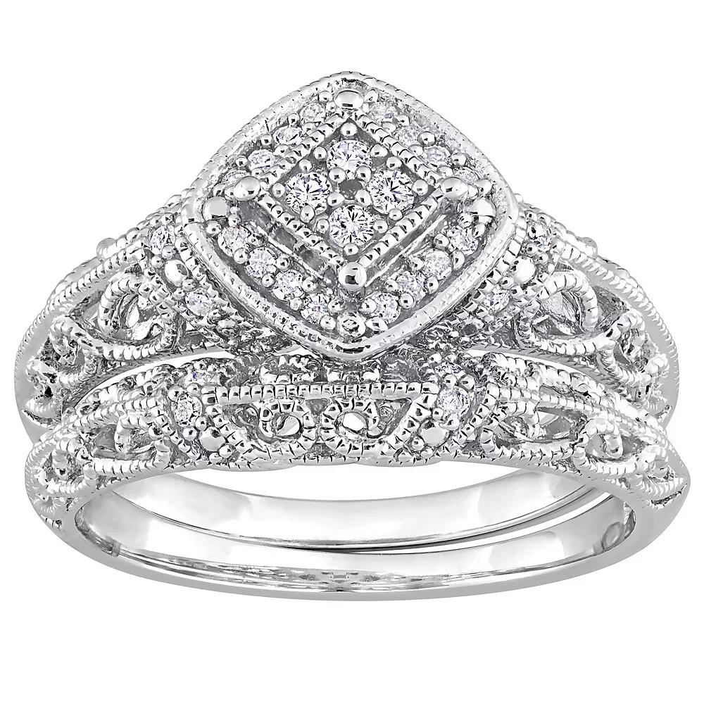 Stella Grace Sterling Silver 1/5 Carat T.W. Diamond Vintage Engagement Ring Set, Women's, Size: 7 Product Image