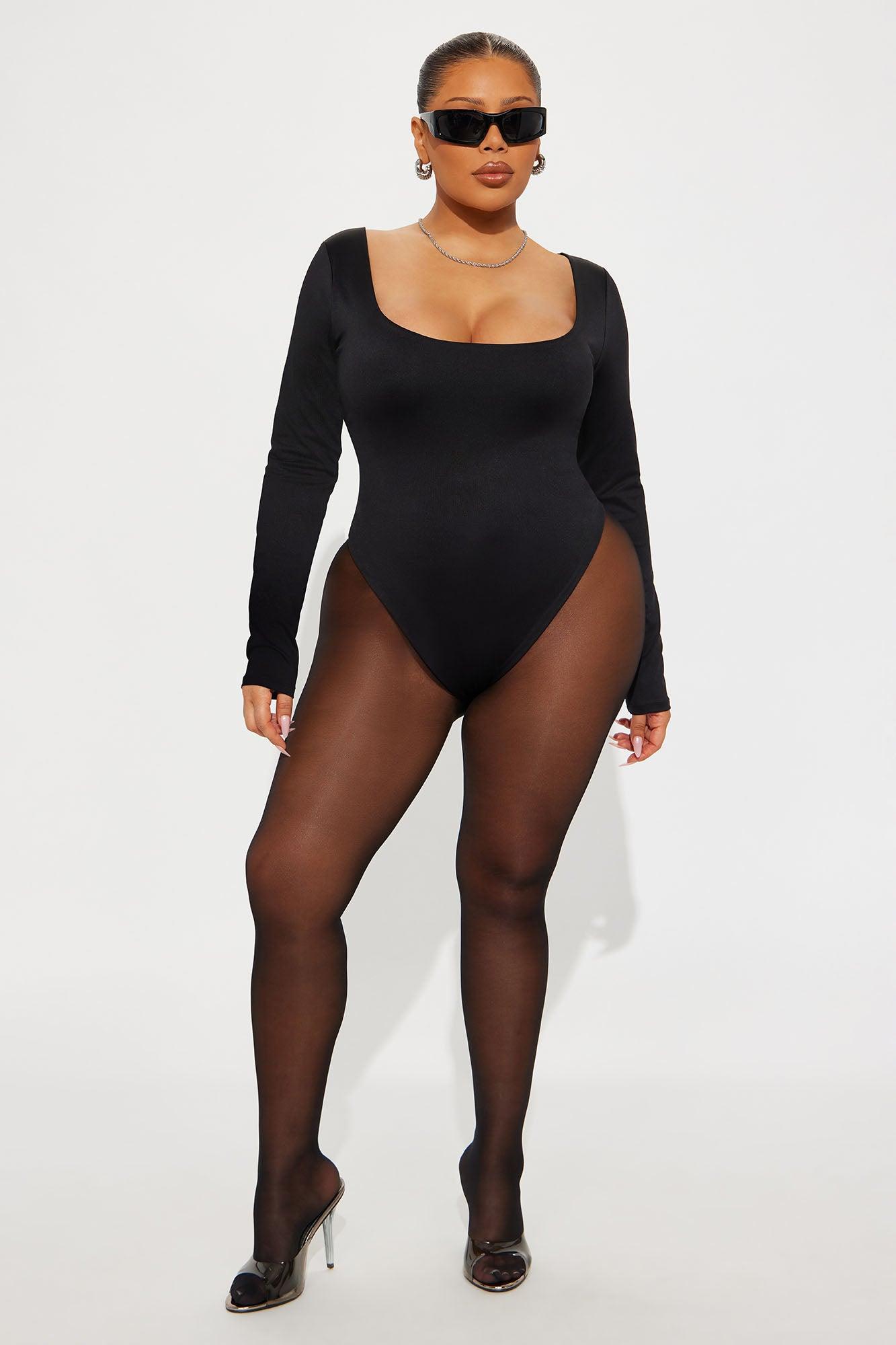 Contour Double Lined Long Sleeve Wide Scoop Neck Bodysuit - Black Female Product Image