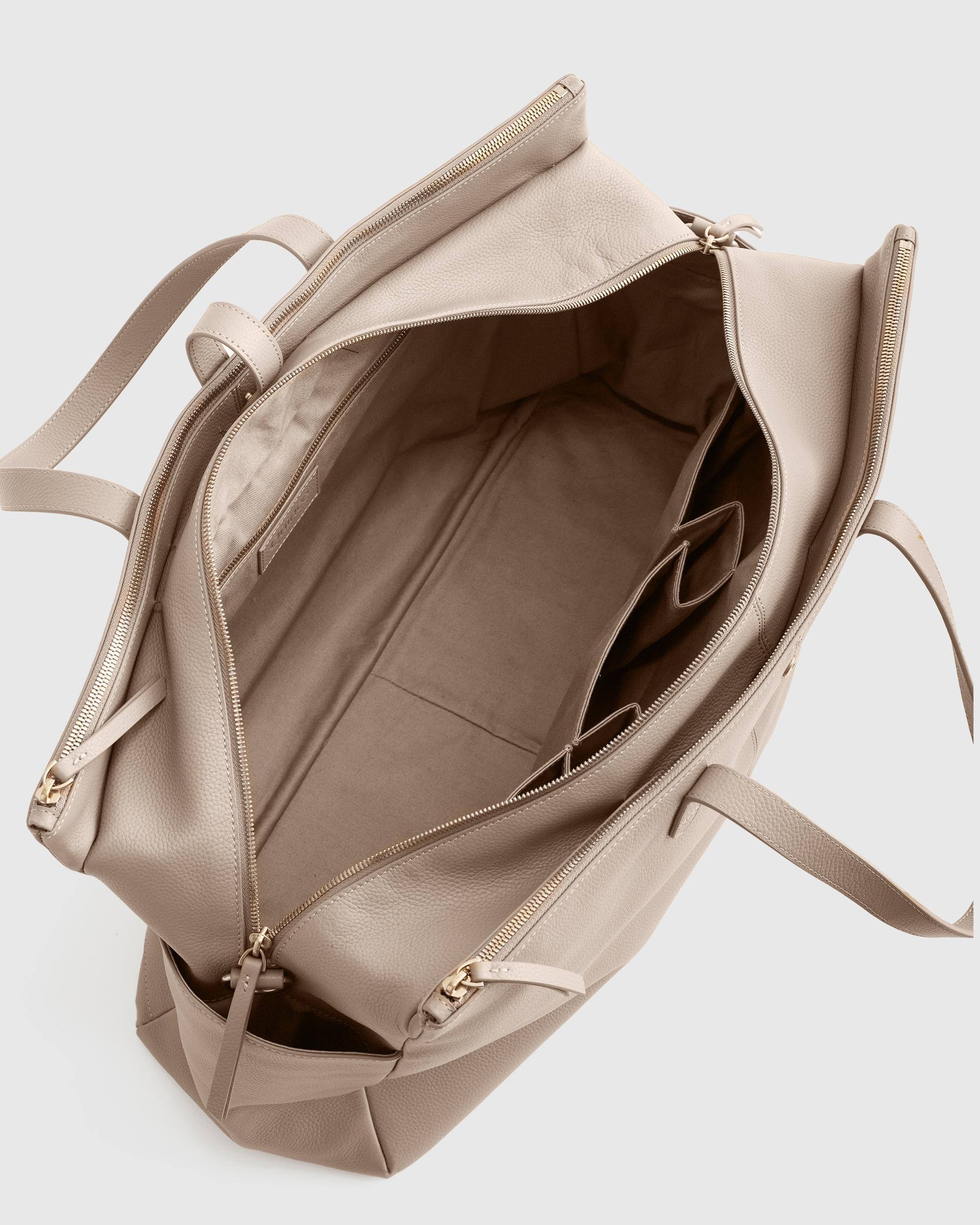 Quince | Women's Italian Leather Triple Compartment Weekender in Taupe Product Image