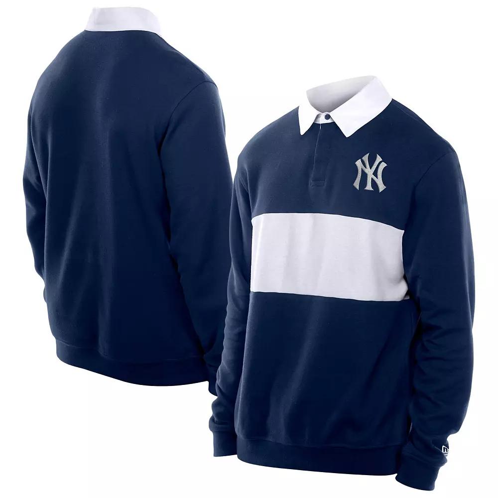 Men's New Era Navy New York Yankees Throwback Prep Colorblock Rugby Polo,  Product Image