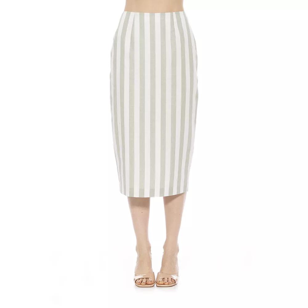 Women's ALEXIA ADMOR Jacki Stripe Midi Pencil Skirt, Size: 2, Yellow Stripe Product Image