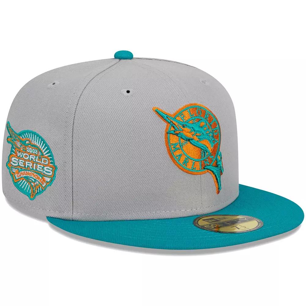 Men's New Era Gray/Teal Florida Marlins Cooperstown Collection 59FIFTY Fitted Hat,  Product Image