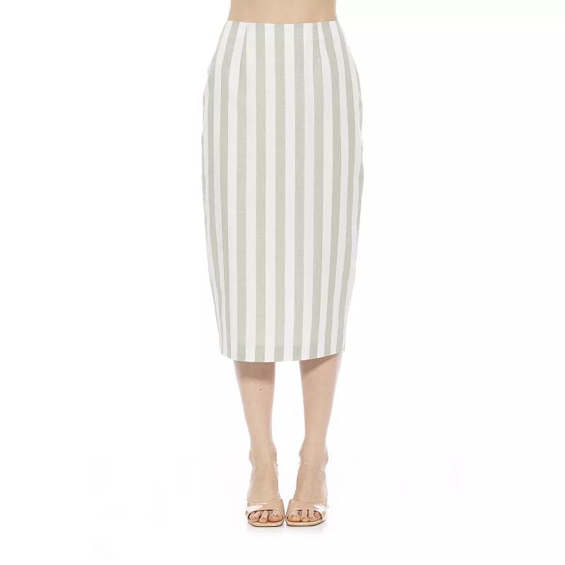 Women's ALEXIA ADMOR Jacki Stripe Midi Pencil Skirt, Size: 2, Yellow Stripe Product Image