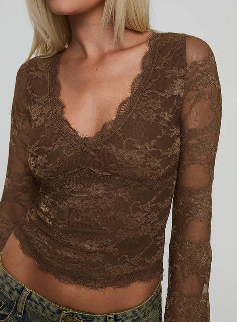 Pitter Long Sleeve Top Brown Product Image