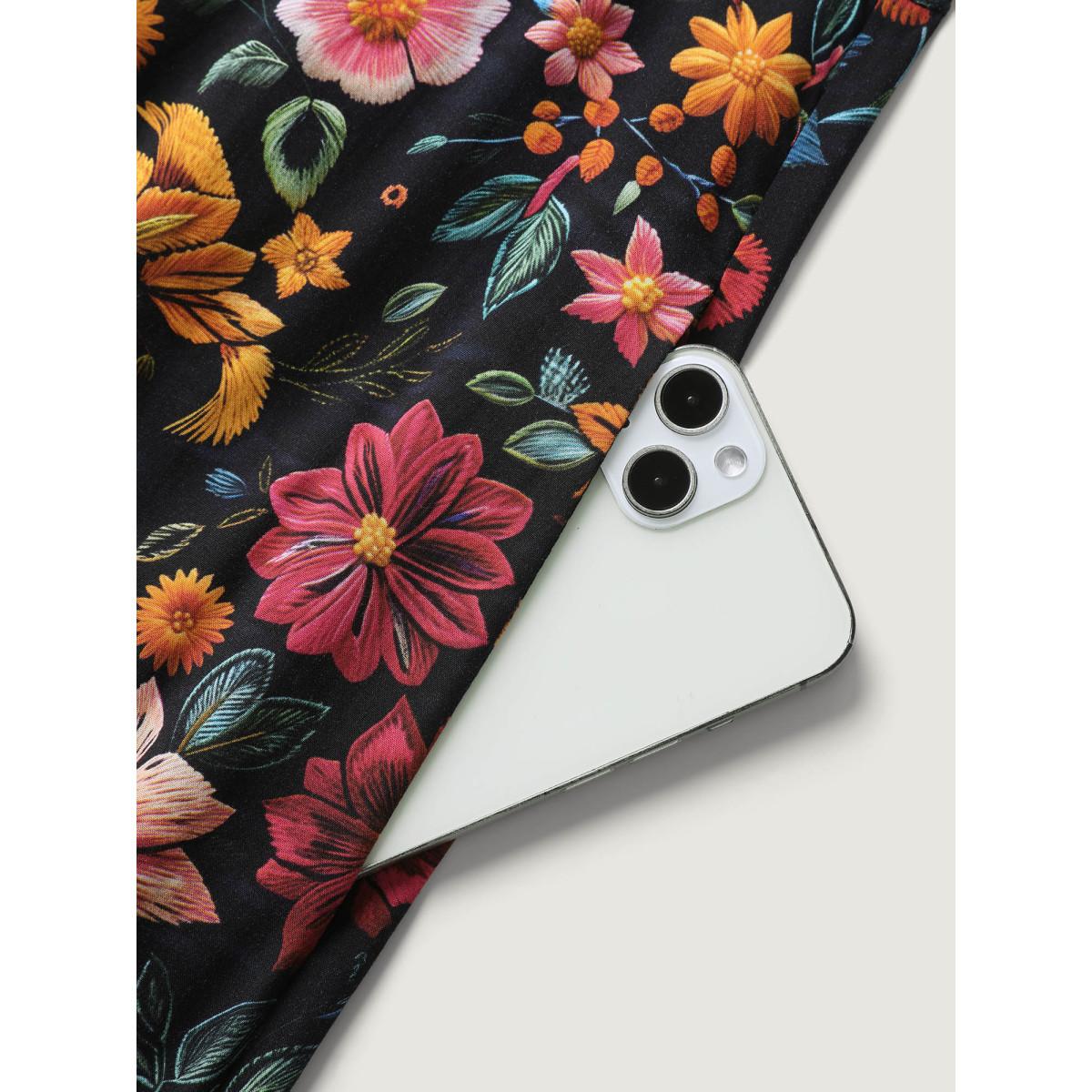 Plus Size Rayon Floral Lace Trim Button Maxi Dress Black Women Boho V-neck Half Sleeve Curvy BloomChic 30/6X Product Image