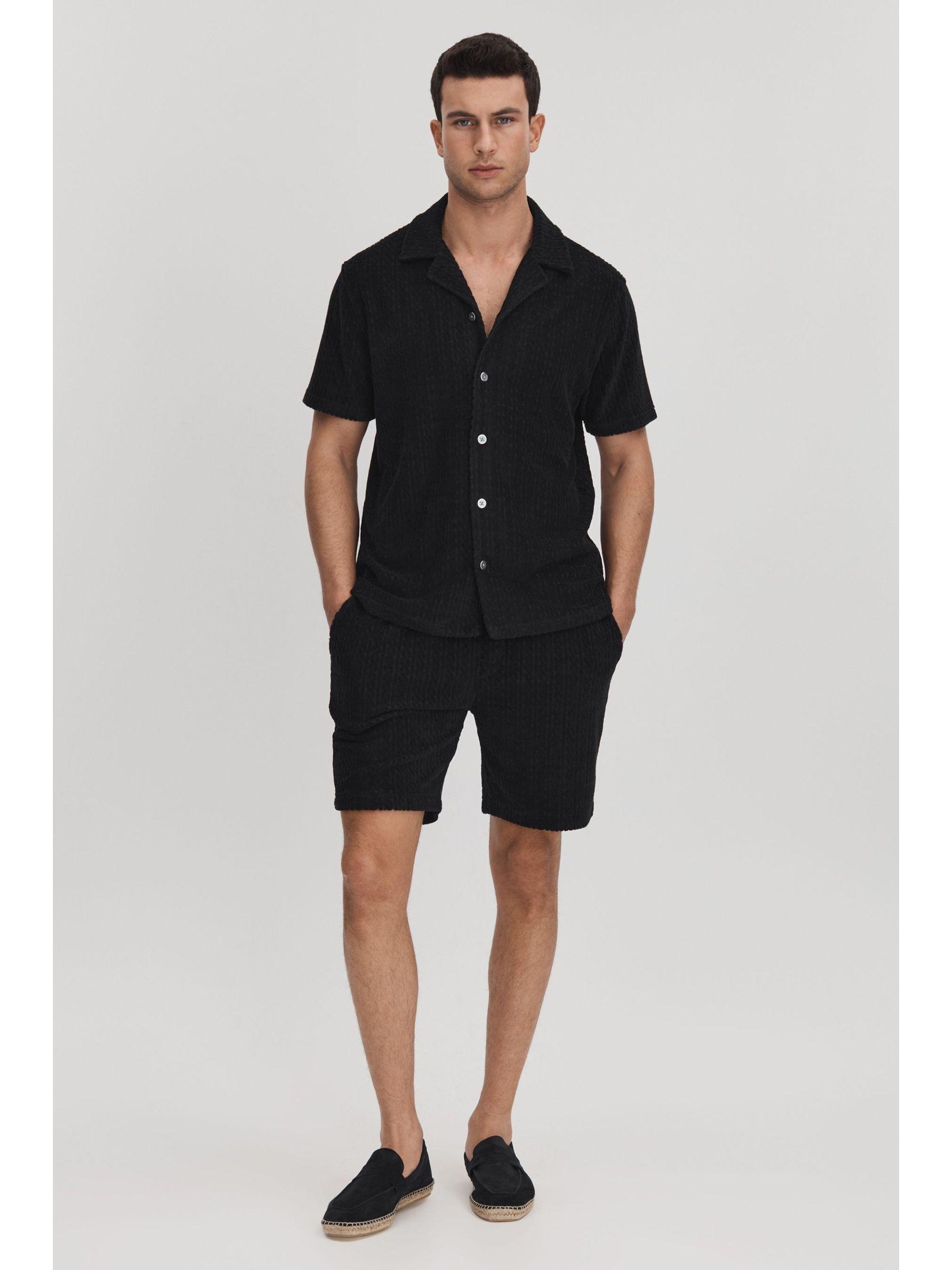 Towelling Drawstring Shorts in Navy Product Image