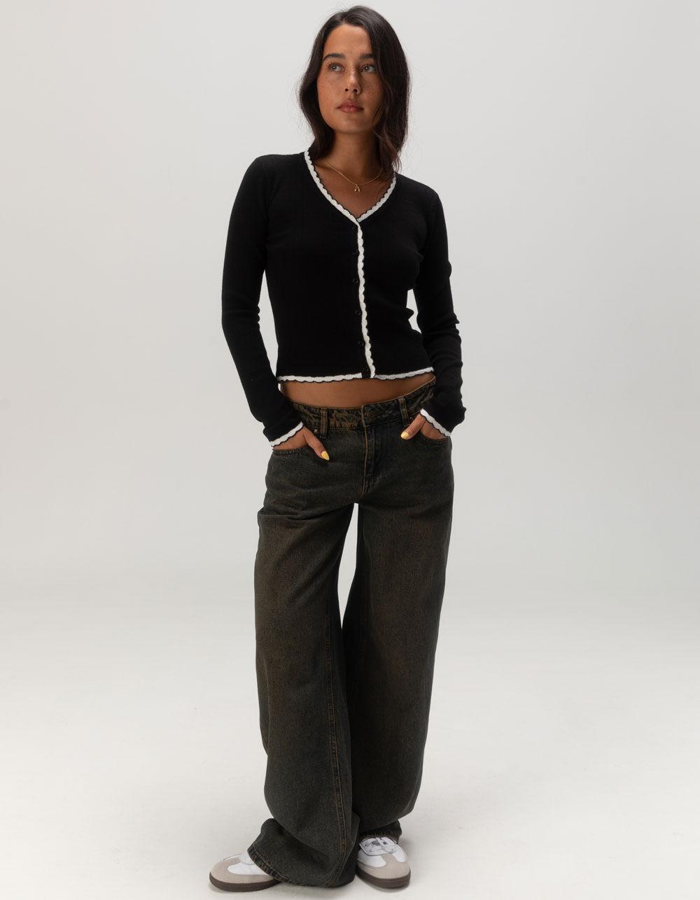 RSQ Womens Scallop Tipped Cardigan - BLK/WHT Product Image