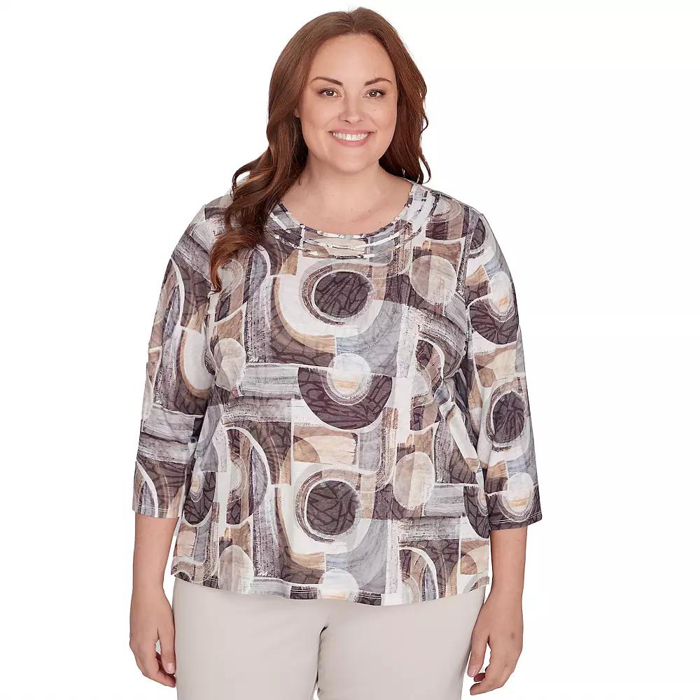 Plus Size Alfred Dunner Geometric Patch Print Top, Women's, Size: 2XL, Neutral Team Product Image