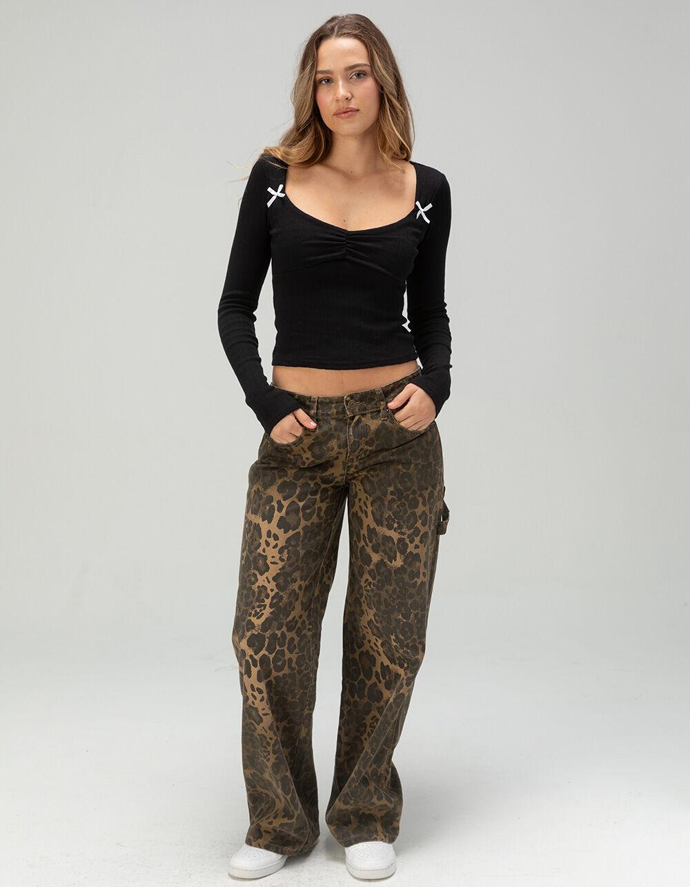 RSQ Womens Long Sleeve Pointelle Bow Cinch Top - BLACK Product Image