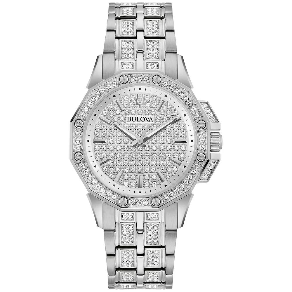 Bulova Womens Octava Stainless Steel Crystal Accent Bracelet Watch - 96L305 Silver Product Image