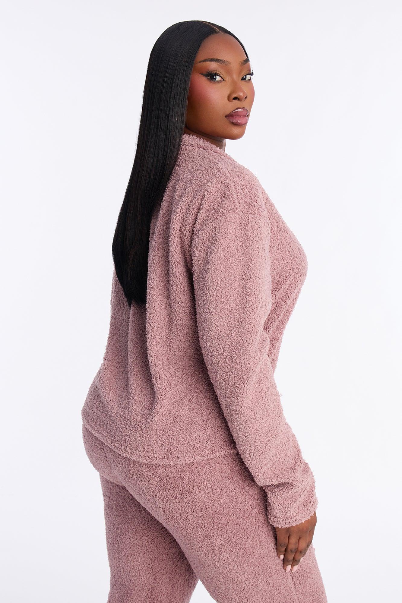 Lana Sherpa Quarter Zip Lounge Sweatshirt - Mauve Female Product Image