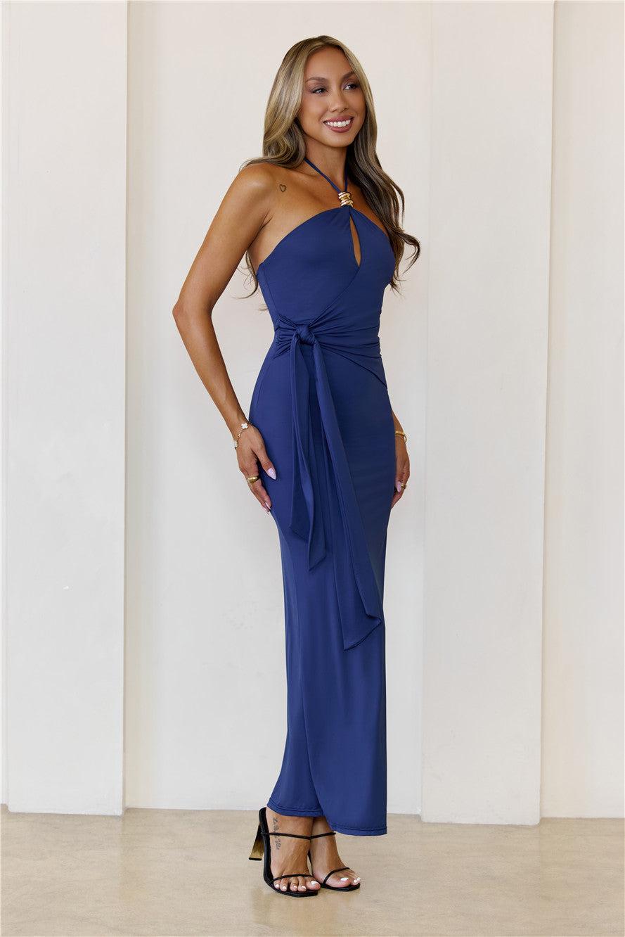 Sundown Spirit Halter Maxi Dress Navy Product Image