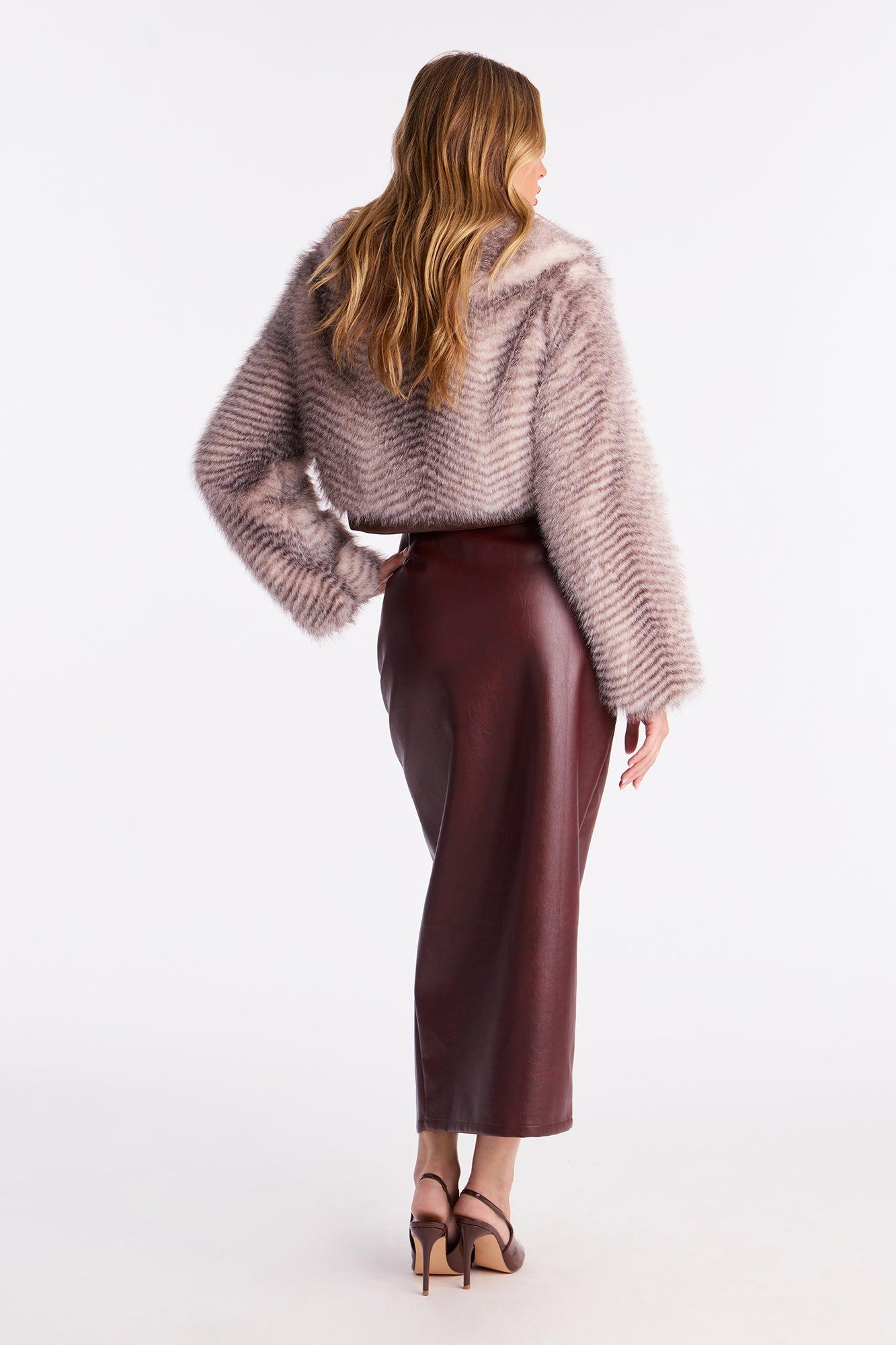 Femme Fatality Animal Print Faux Fur Coat - Brown/combo Female Product Image