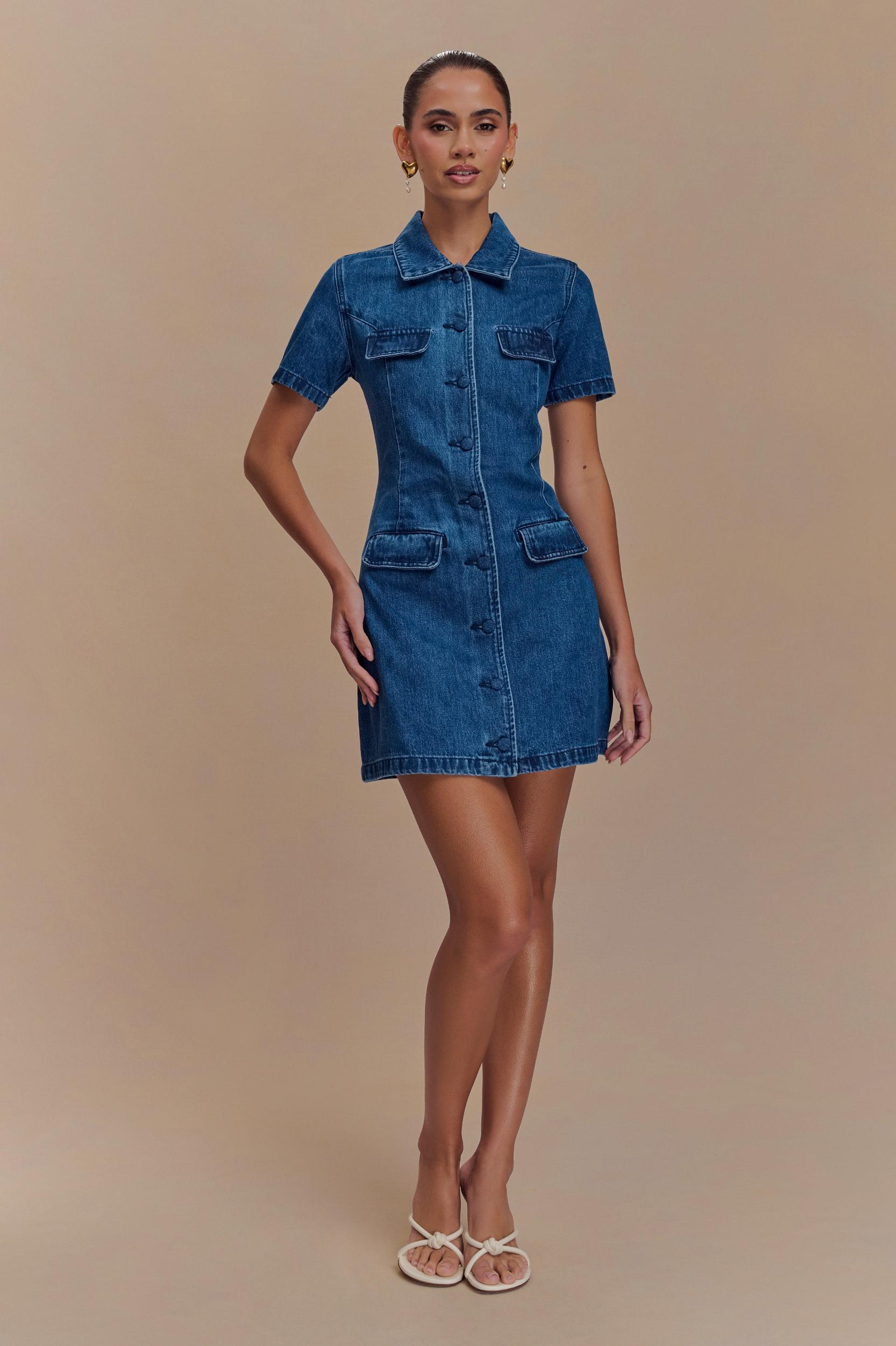 Leighton Denim Button Down Mini Dress - Dark Blue Product Image