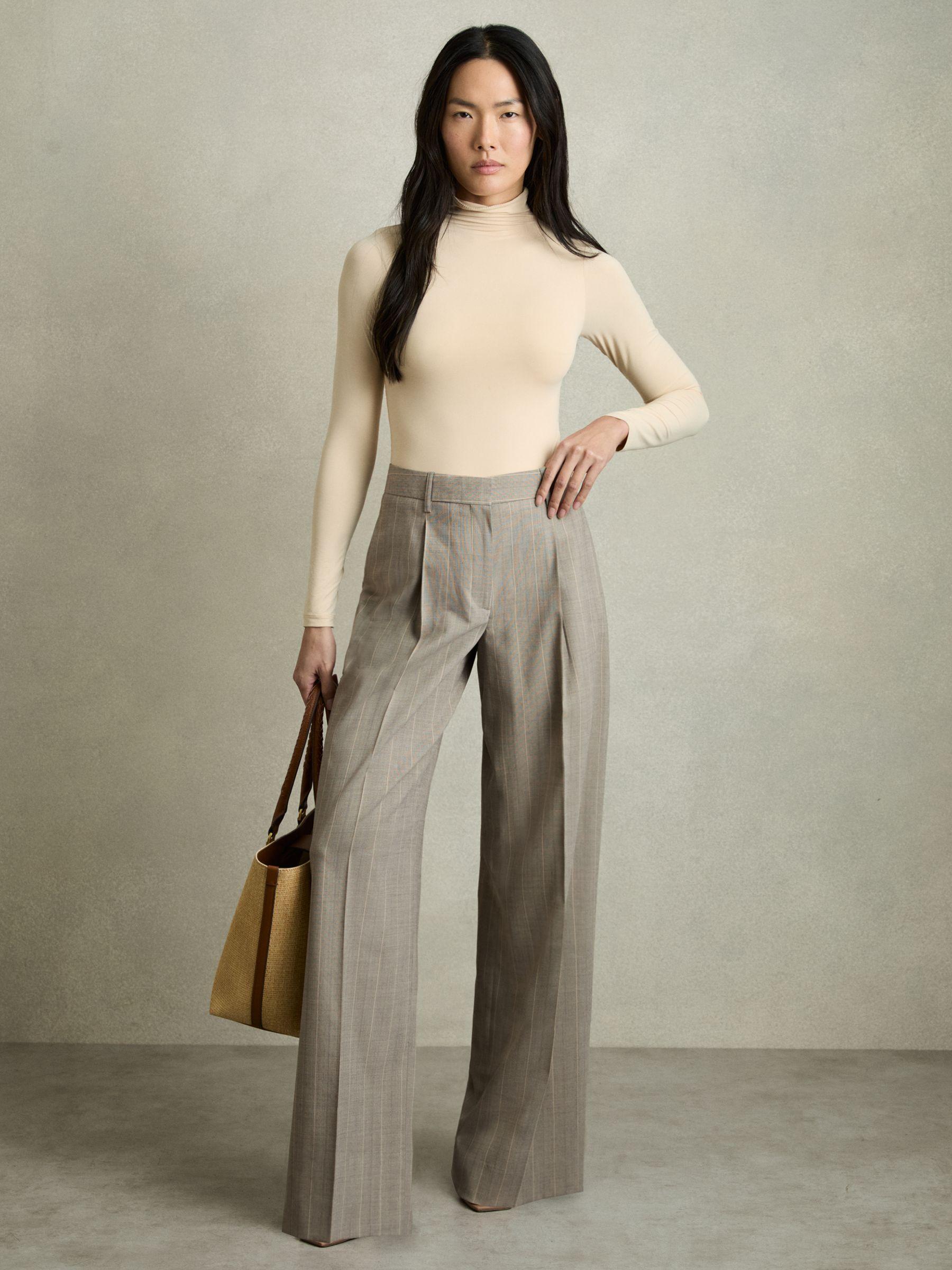 Petite Wool-Blend Wide-Leg Pinstripe Trousers in Grey Product Image