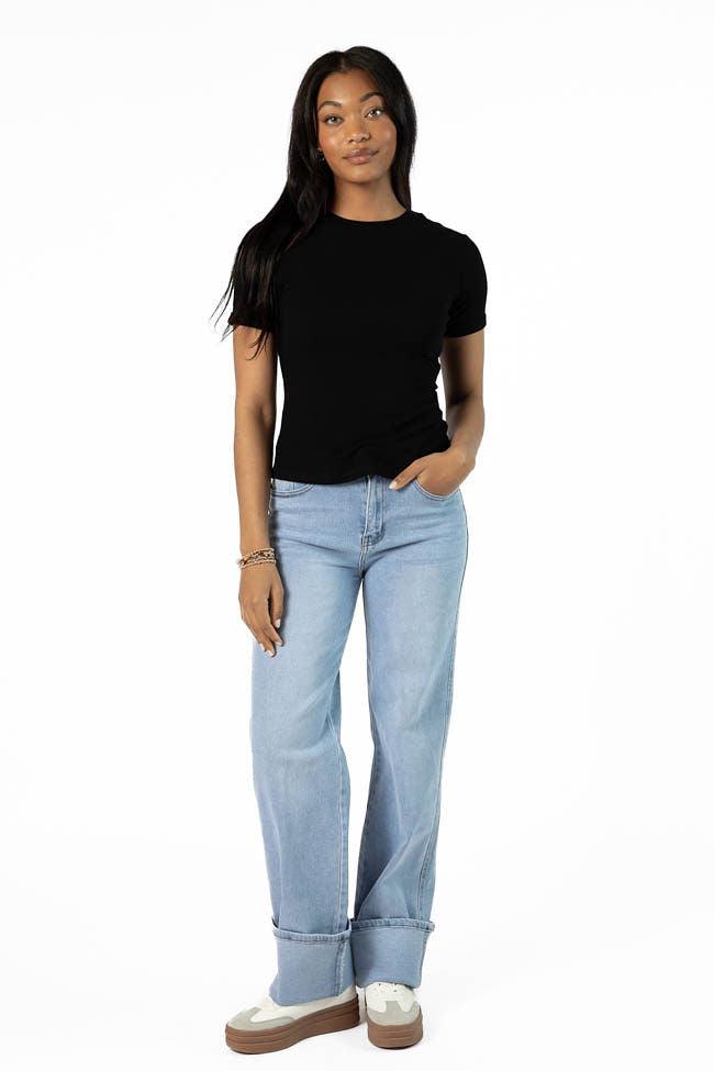 Everyday Essential Black Ribbed Crew Neck Tee FINAL SALE Product Image