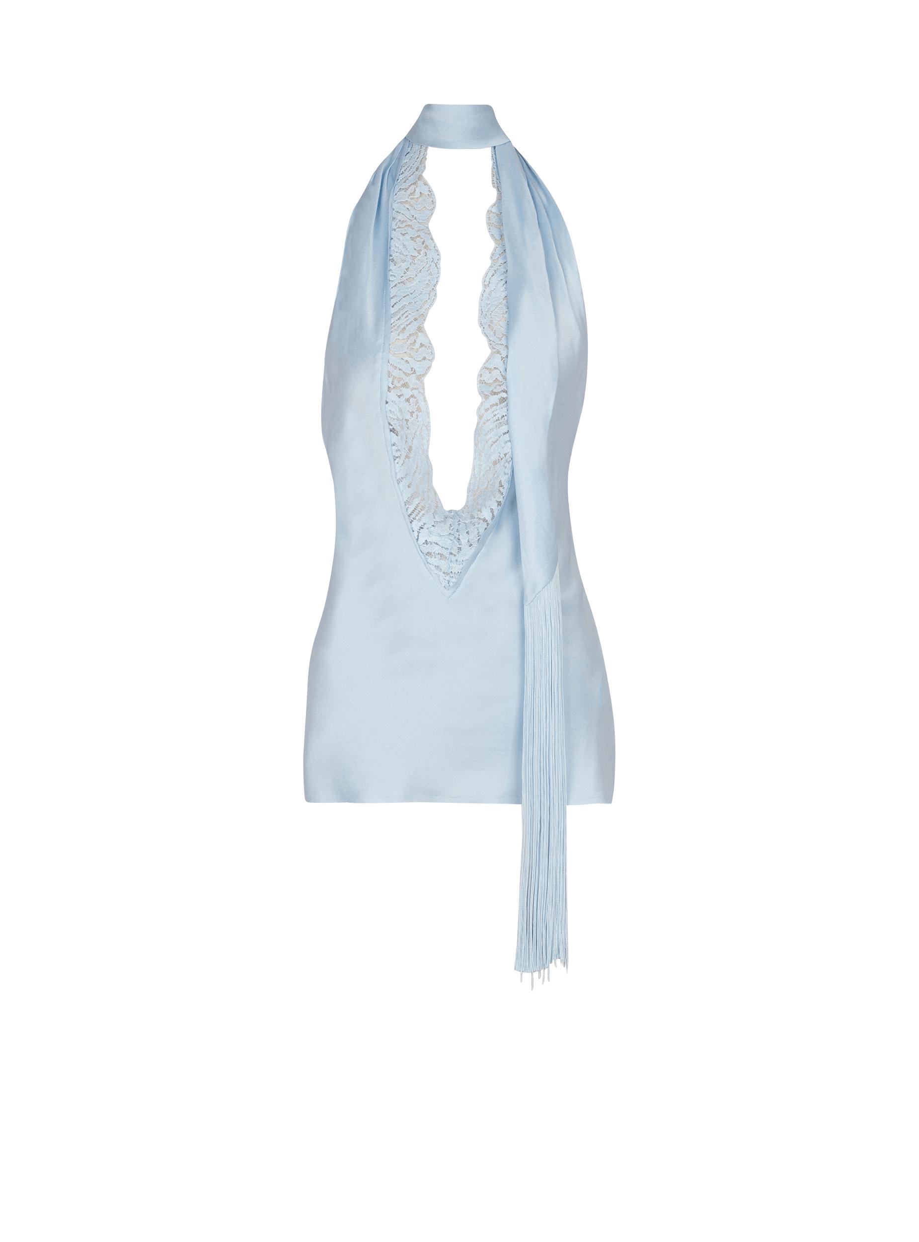 Backless fringed satin top Product Image