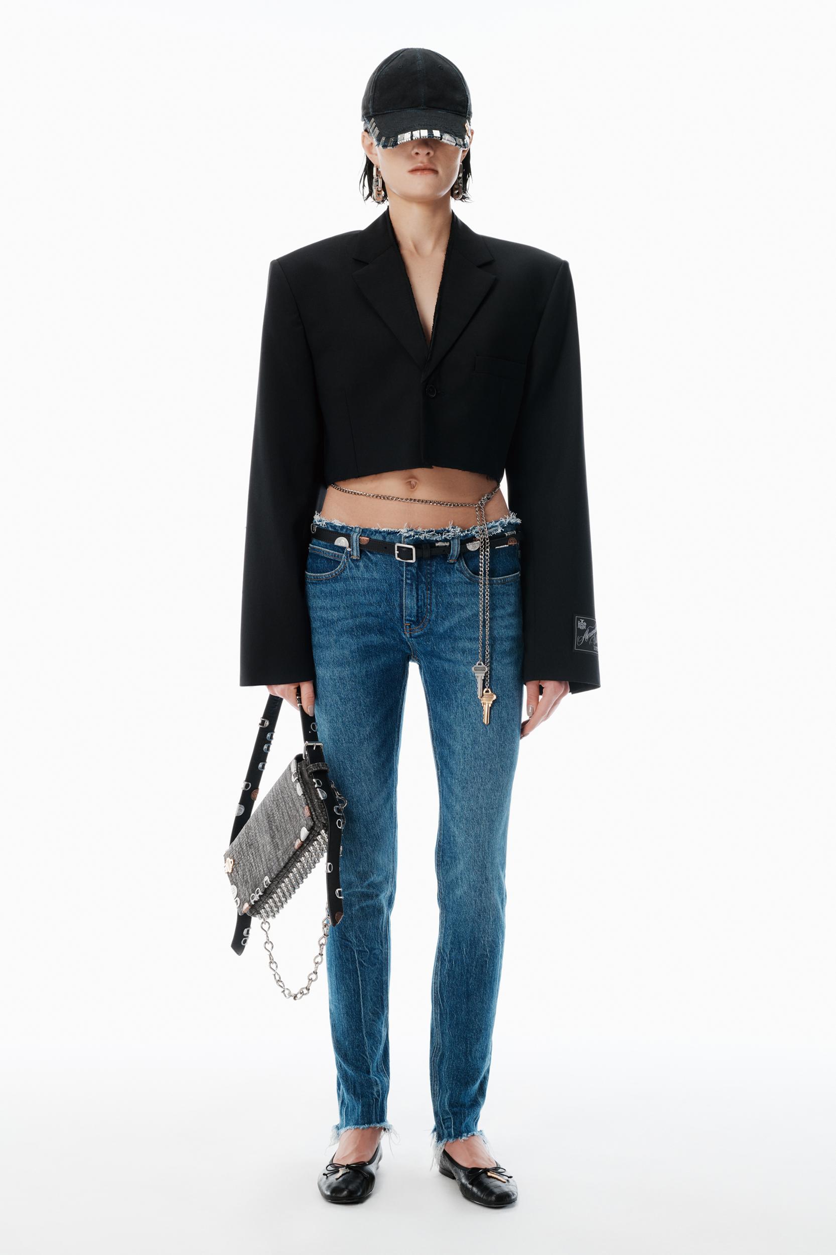 Black Wool-blend Raw-edged Blazer Product Image