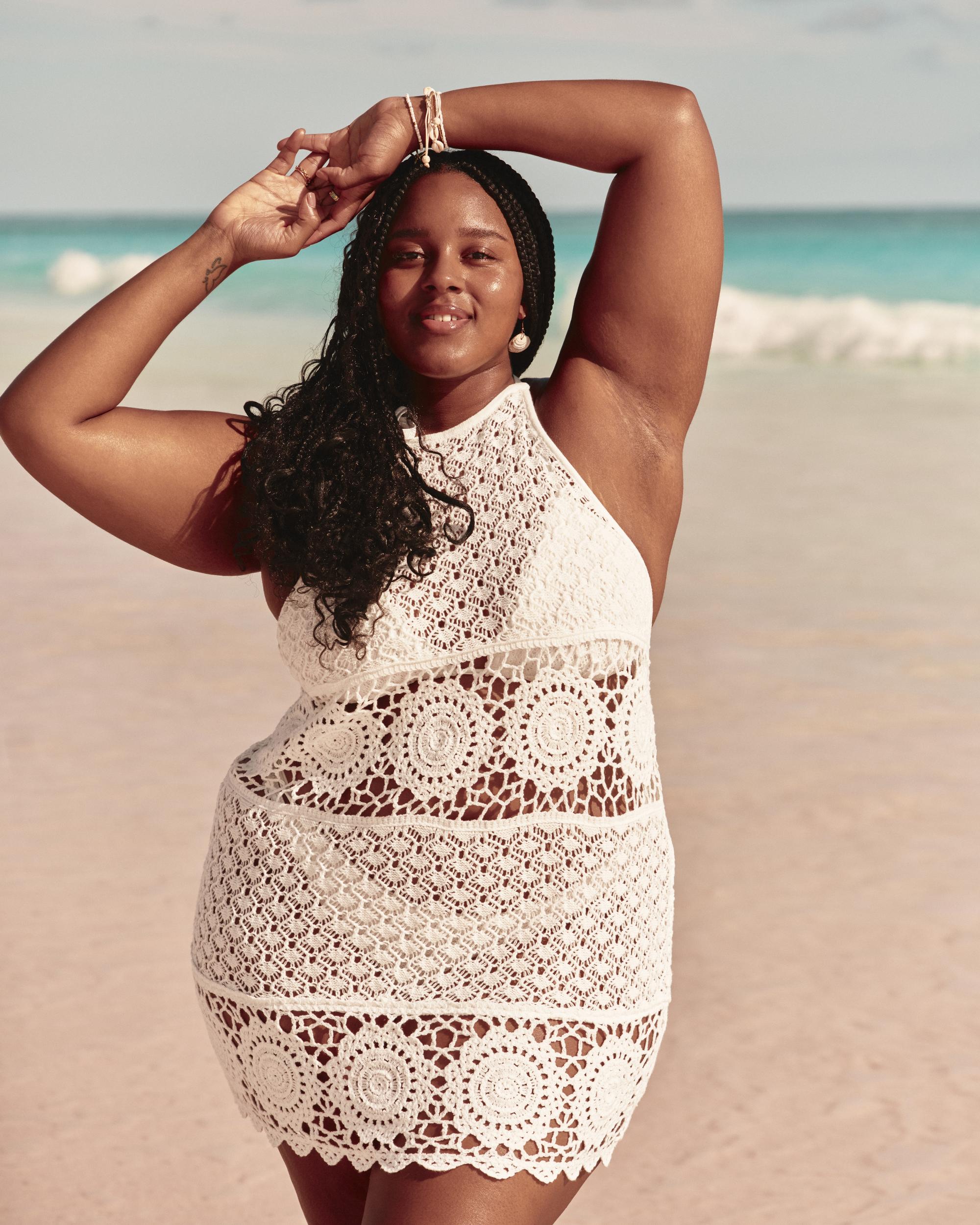 Crochet-Style Halter Cover Up Mini Dress Product Image