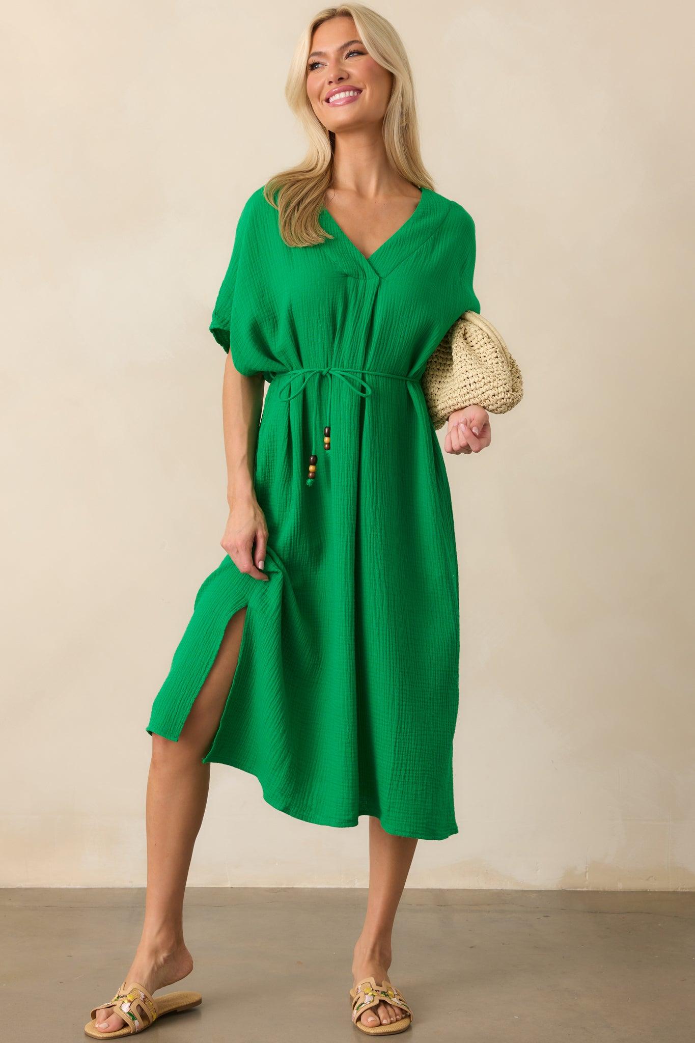 Living For Days Like This Green Rayon Gauze Kaftan Midi Dress Product Image