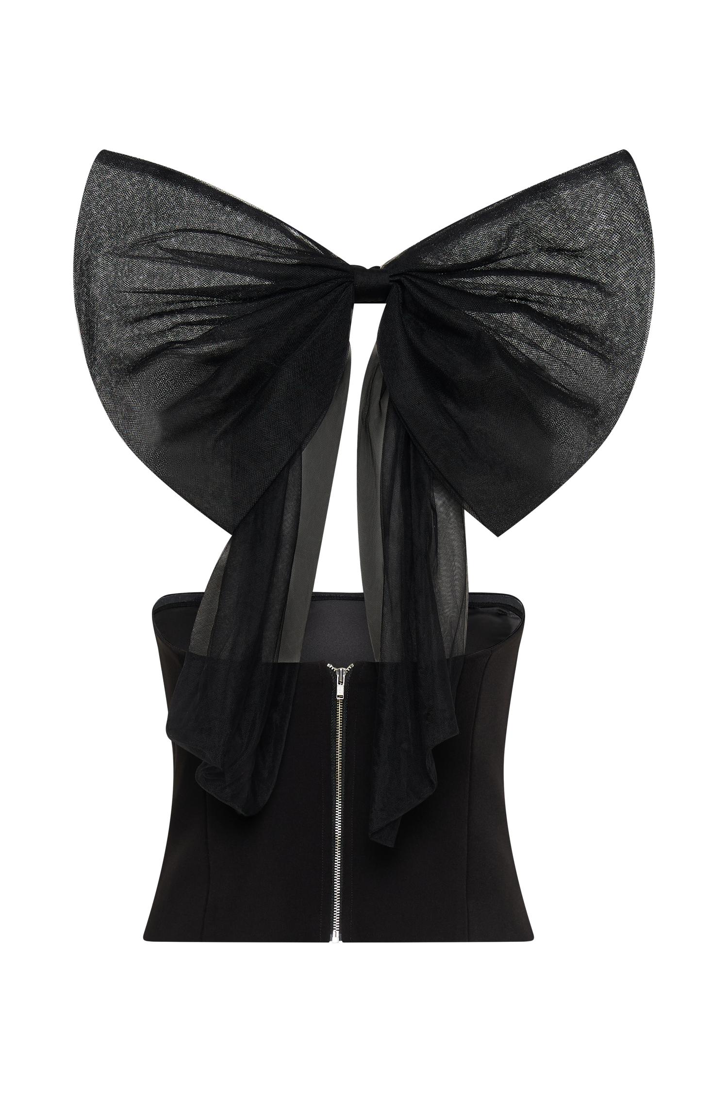 Maryam Tulle Bow Top - Black Product Image