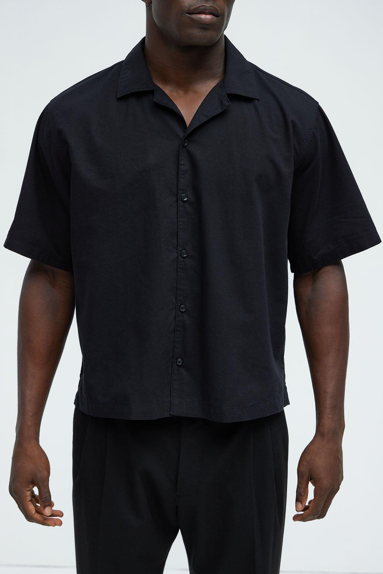 Ryland Relaxed Cotton Short Sleeve Cuban Shirt - Black Product Image