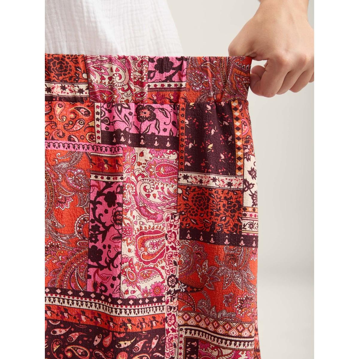 Plus Size Geometric Collage Waist-Tie Maxi Skirt Women Brightorange Resort Loose No stretch Side seam pocket Vacation Skirts BloomChic 22-24/3X Product Image