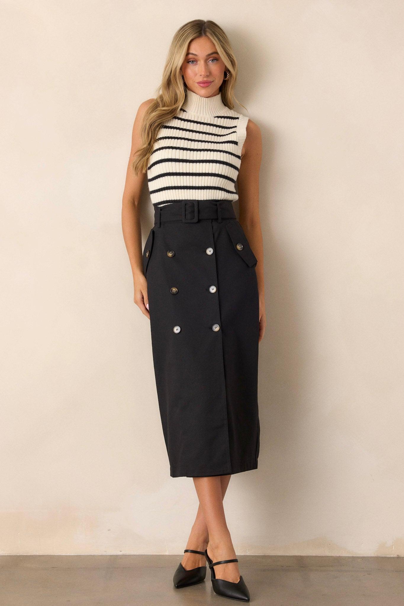 Downtown Chic Ivory Sleeveless Stripe Sweater Top Product Image