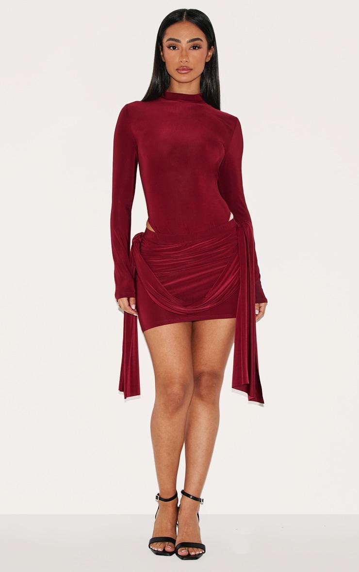 Petite Burgundy Micro Mini Skirt With Drape Detail Product Image
