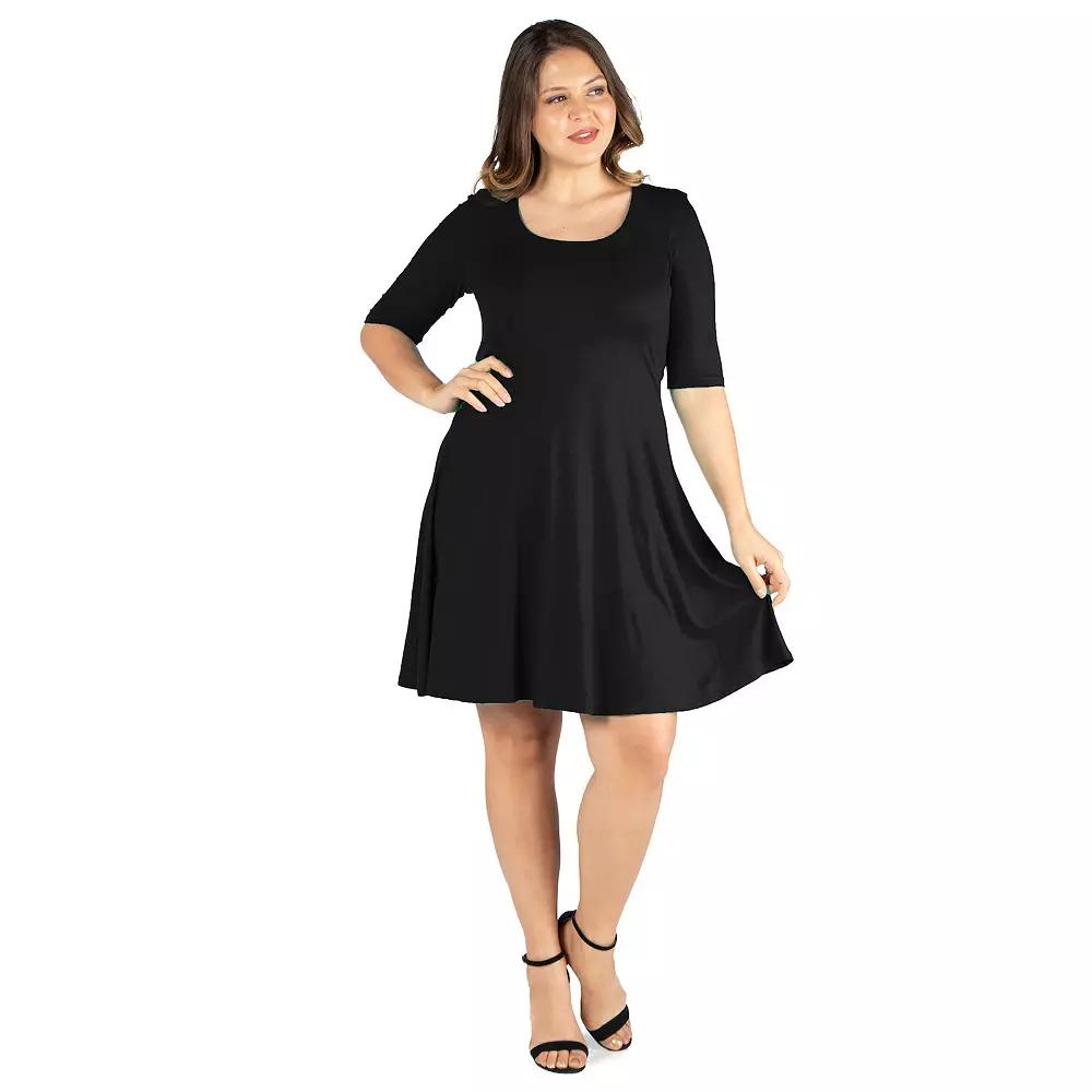 Plus Size 24seven Comfort Apparel Elbow Sleeve Knee Length Dress, Women's, Size: 1XL, Black Product Image