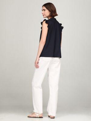 Solid Flutter-Sleeve Ruffle Top Product Image