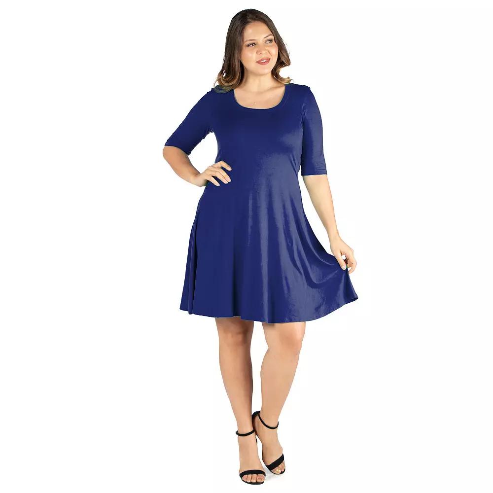 Plus Size 24seven Comfort Apparel Elbow Sleeve Knee Length Dress, Women's, Size: 1XL, Purple Product Image
