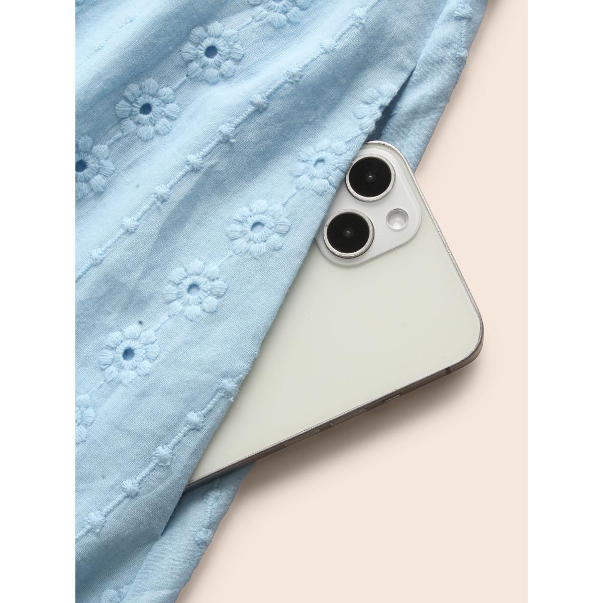 Plus Size Square Neck Broderie Anglaise Frill Trim Dress Skyblue Women Elegant Texture Square Neck Short sleeve Curvy BloomChic 10/M Product Image