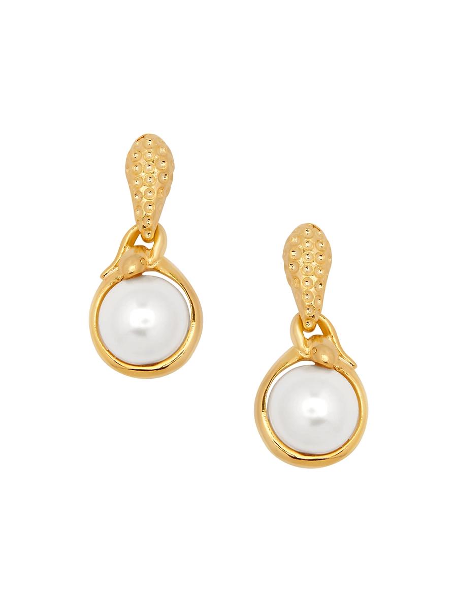 Womens 14K-Gold-Plated & Imitation Pearl Snake Drop Earrings Product Image