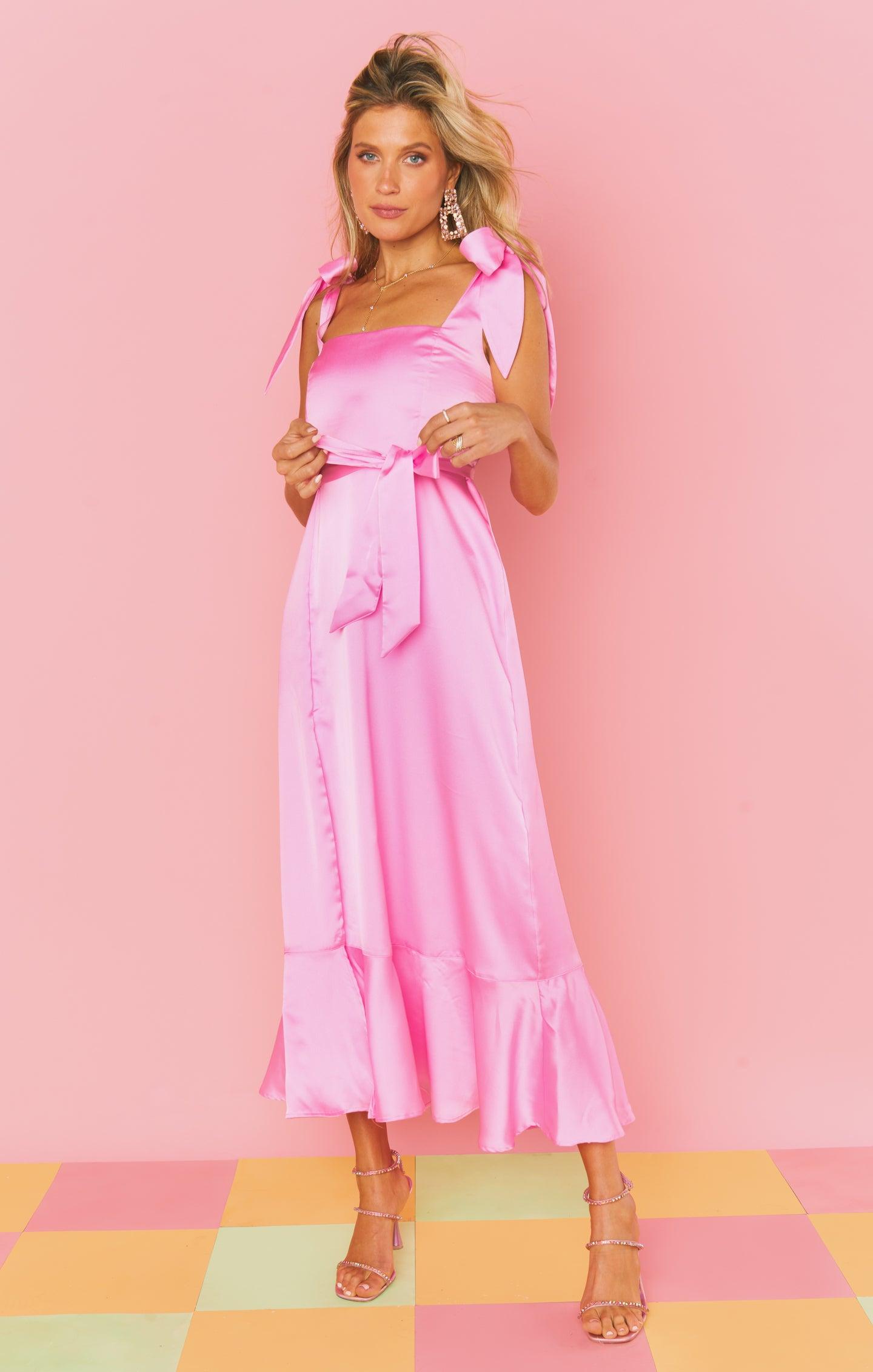 Garden Midi Dress ~ Pink Luxe Satin Product Image