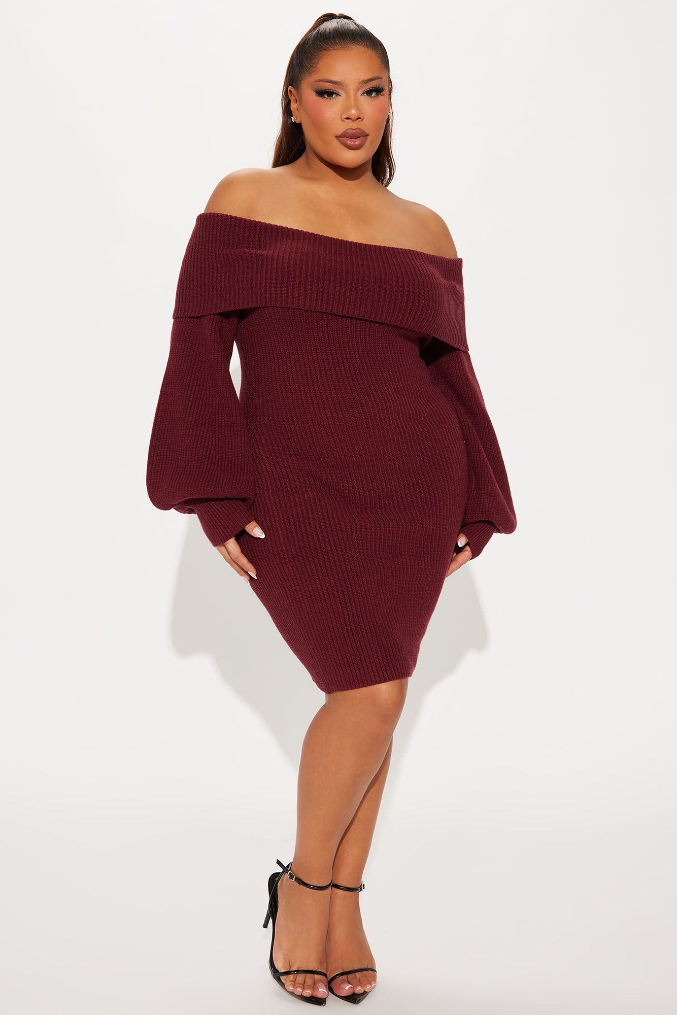 Faith Sweater Mini Dress - Burgundy Product Image