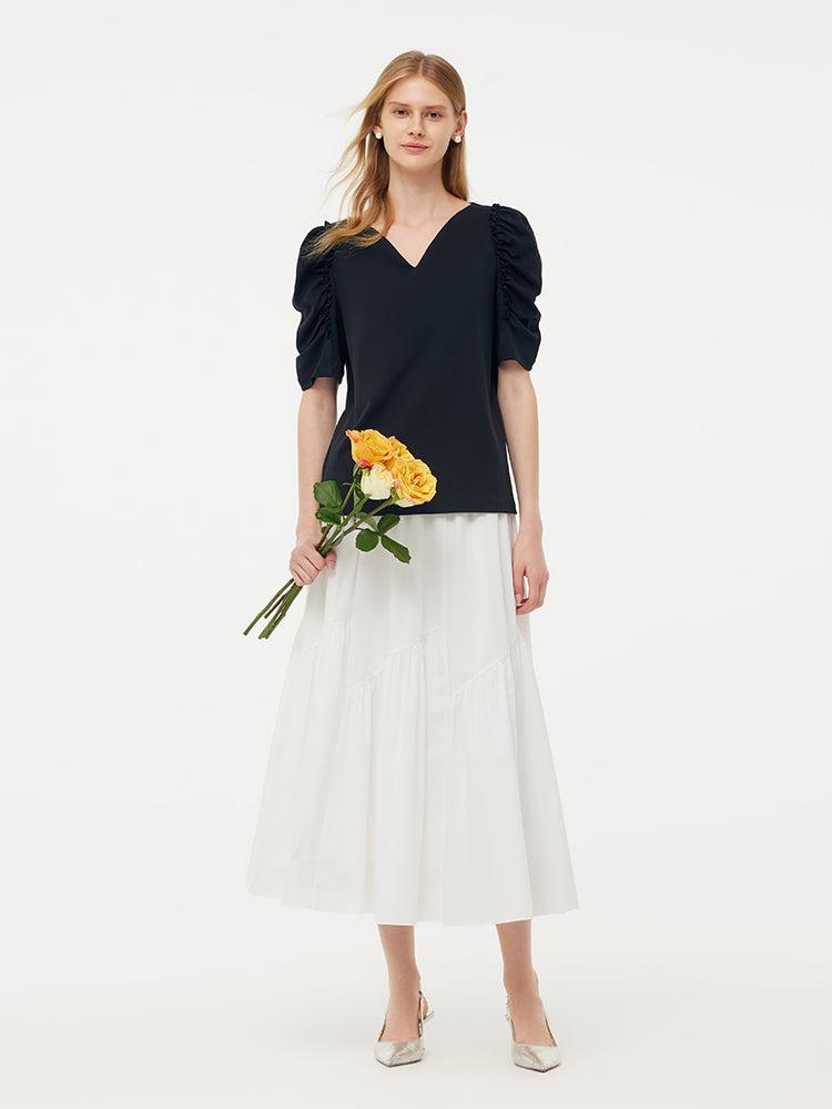 V-Neck Puff Sleeve Women Knit Top Product Image