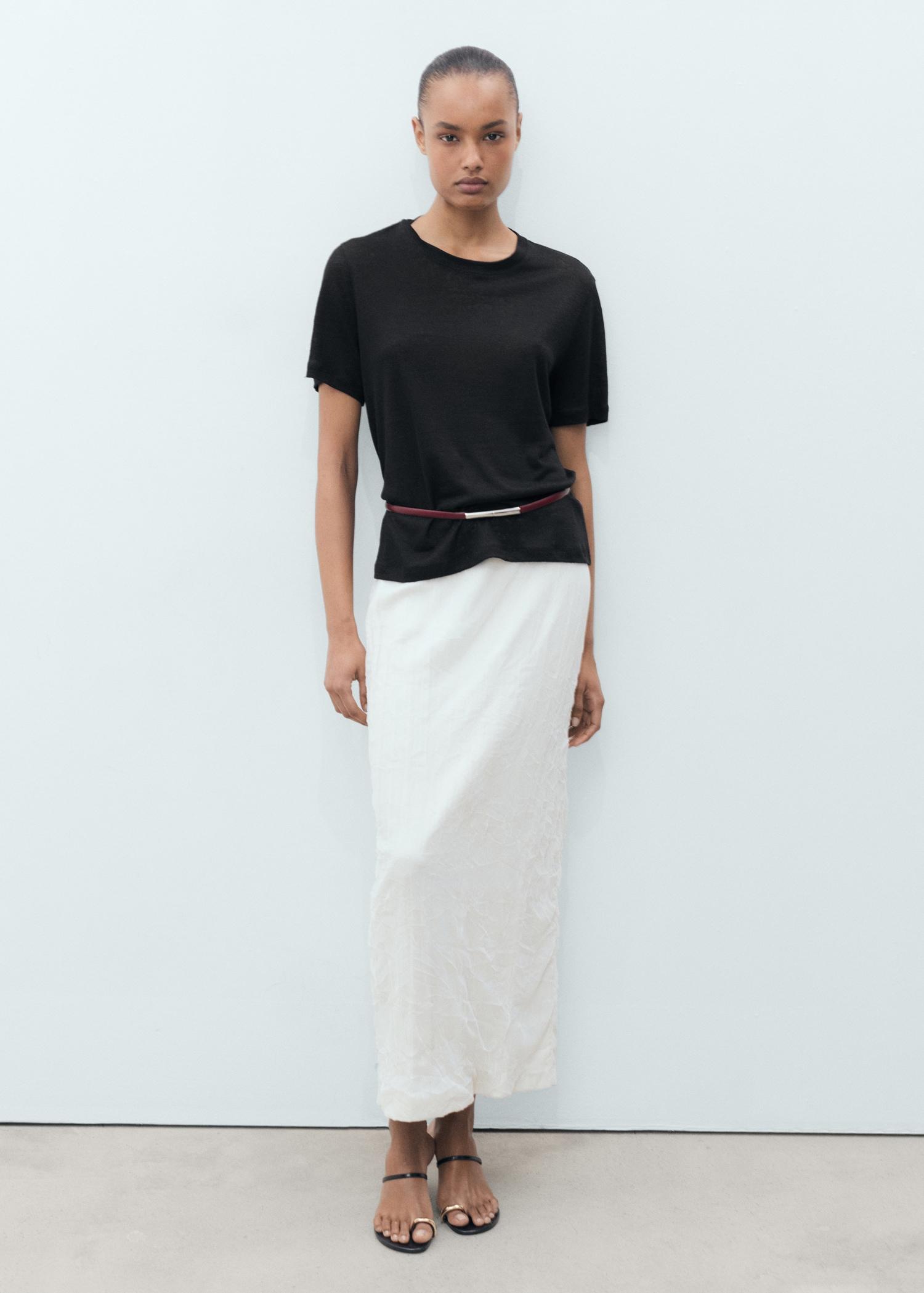 Short-sleeved linen t-shirt - Women | MANGO USA Product Image