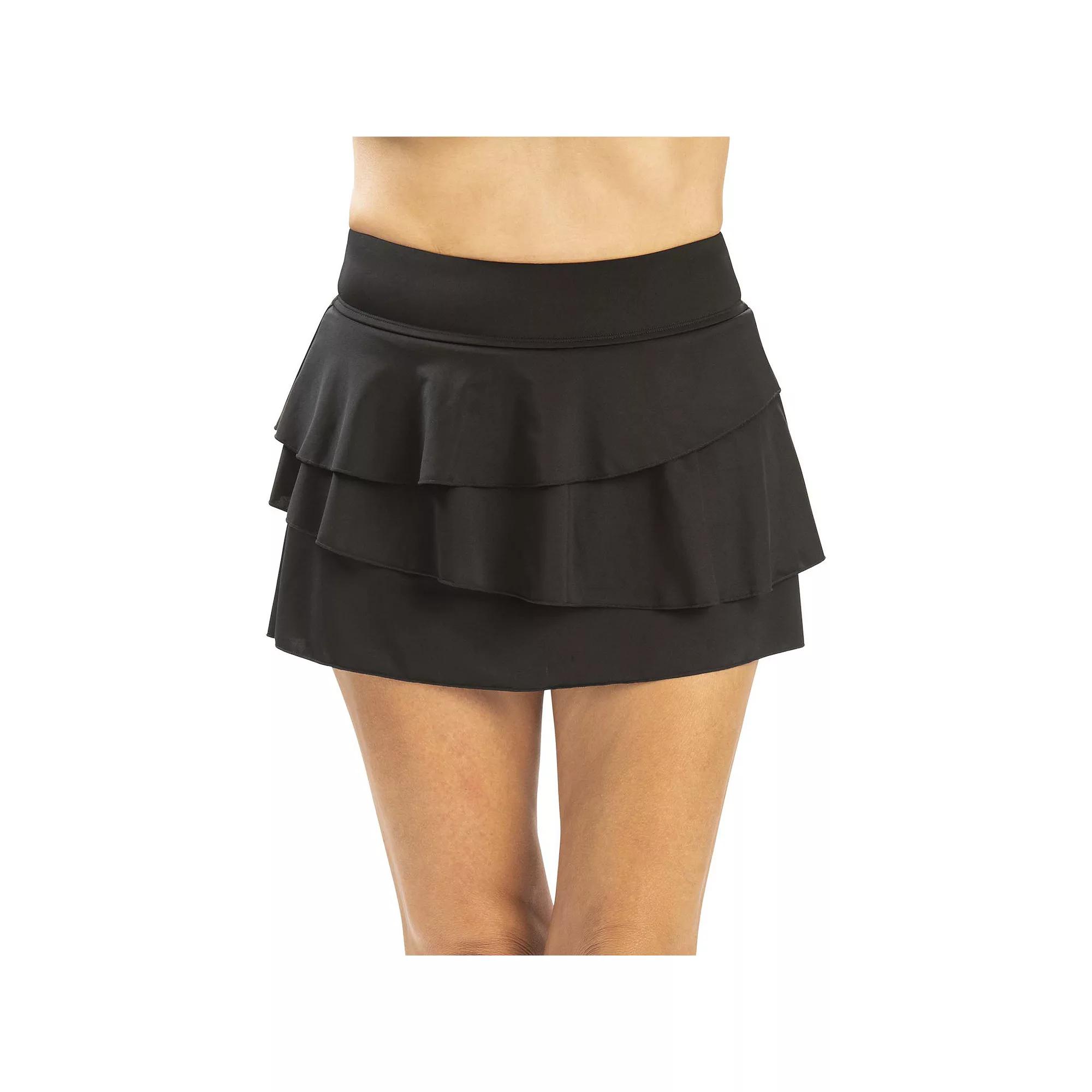 Women's Dolfin Solid High-Waisted Tiered Swim Skirt,  Product Image