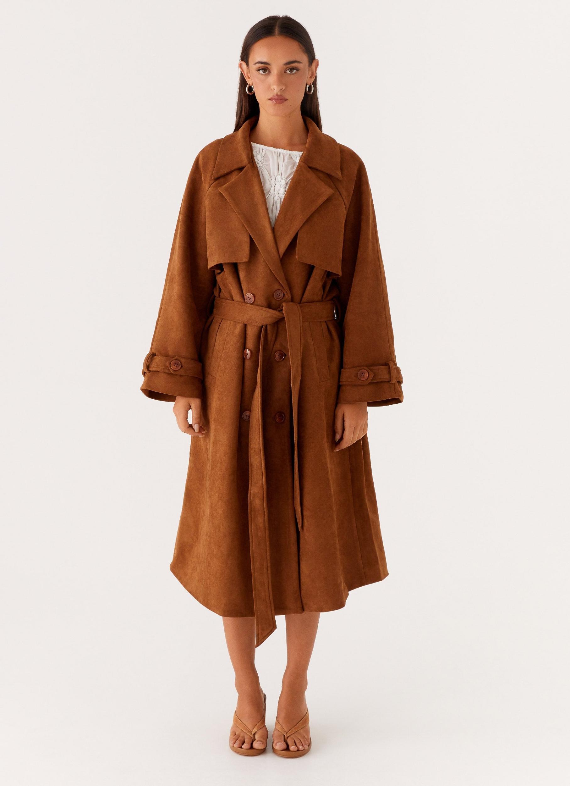 Bridie Faux Suede Trench Coat - Brown Product Image