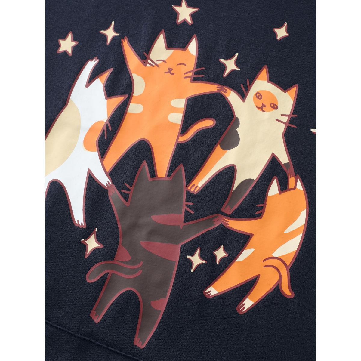 Plus Size Supersoft Midnight Cats Hoodie Women Indigo Playful Round Neck Casual Sweatshirts BloomChic 30/6X Product Image