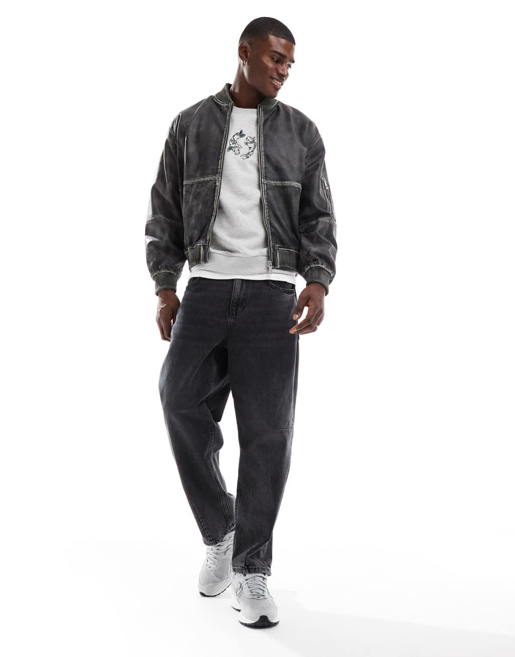 Jack & Jones oversized sweat with carp embroidery in light gray melange Product Image