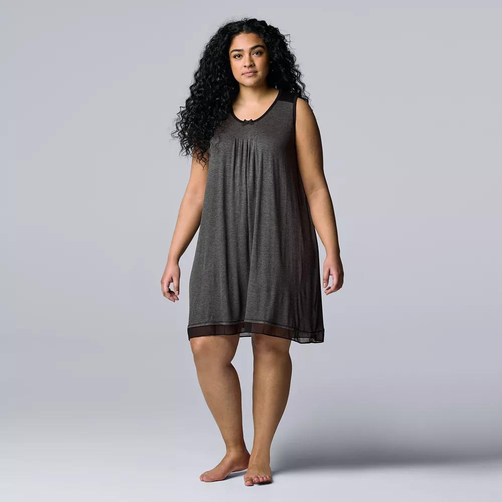 Plus Size Simply Vera Vera Wang Basic Luxury Chemise, Women's, Size: 2XL, Grey Coal Product Image