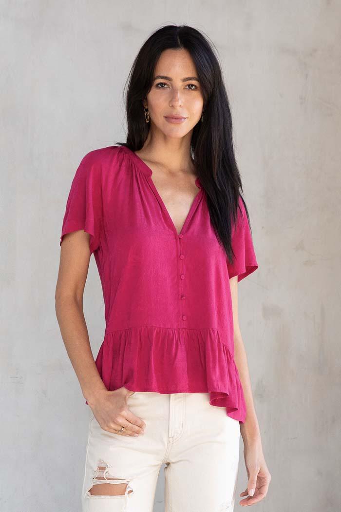 Jacquard Flutter Sleeve Peplum Blouse Product Image