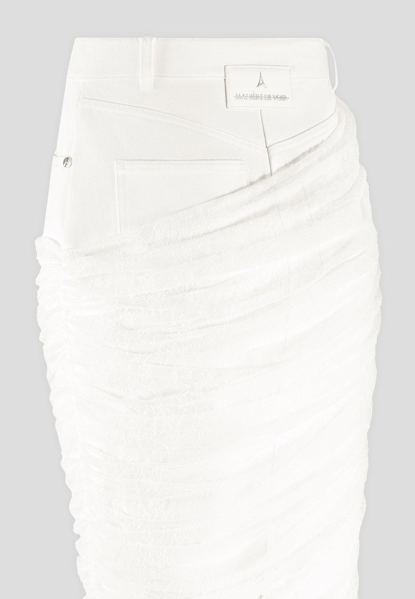 Draped Mesh Denim Maxi Skirt - Off White Female Product Image