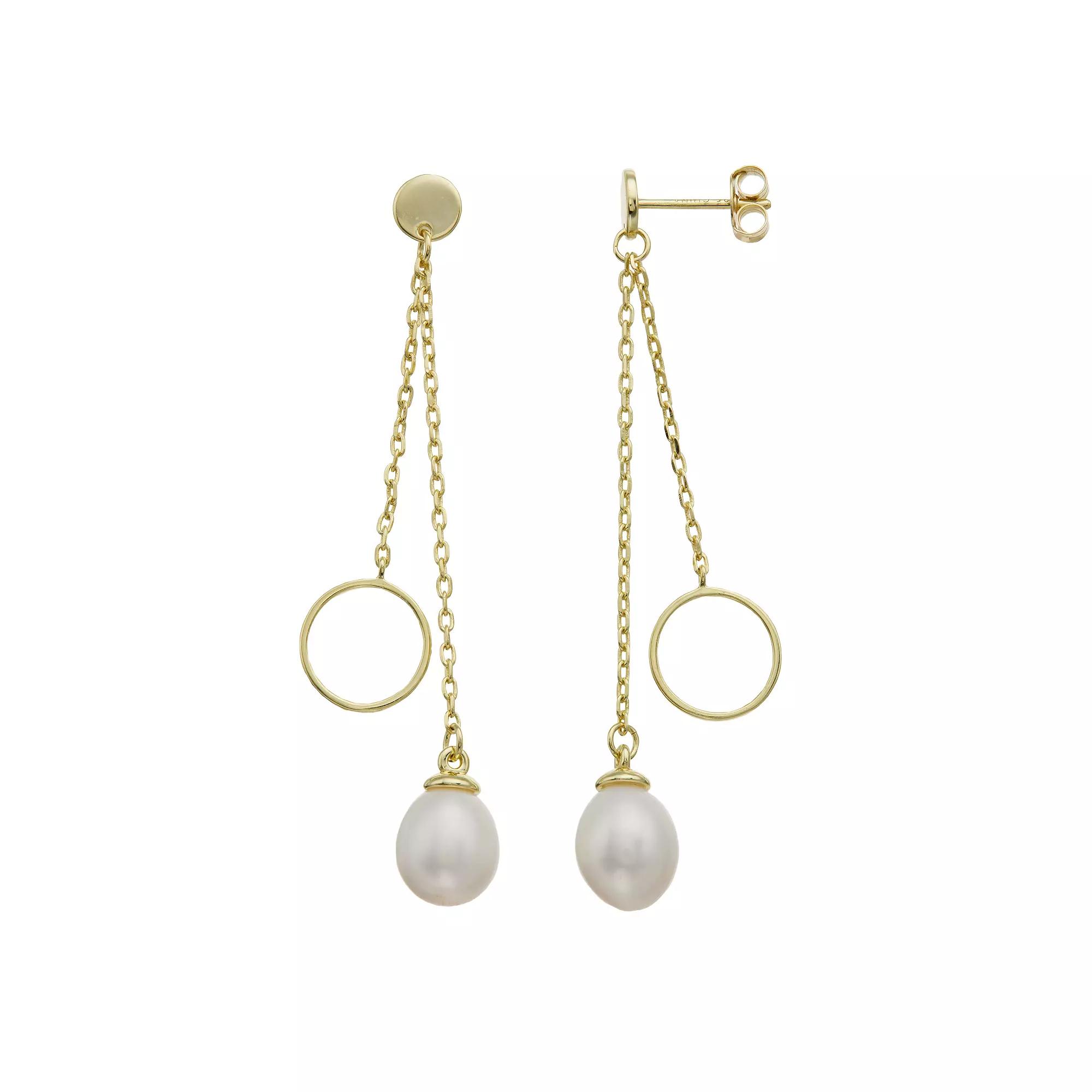 14k Gold-Plated Silver with Cultured Freshwater Pearl & Eternity Circle Drop Fringe Earrings, Womens, Gold Tone Product Image