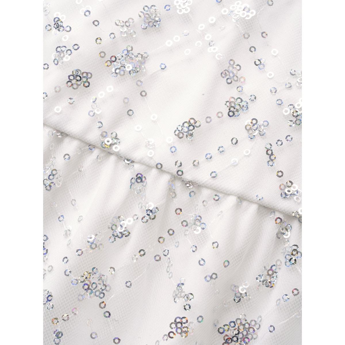 Plus Size Geometric Sequin Mesh Split Hem Midi Dress Silver Women Cocktail Texture V-neck Sleeveless Curvy BloomChic 14-16/1X Product Image